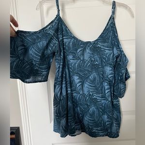 Blue top with palm frond design